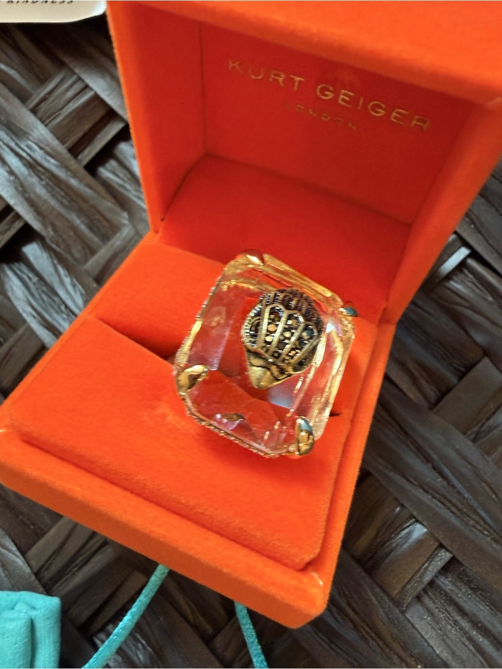 Kurt Geiger Gold and Clear Crystal Statement Ring